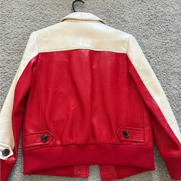 Red and cream  Women's leather Jacket - Picture 6 of 8